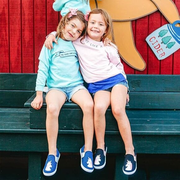 NEW RANLY & SMILY Unicorn Denim Navy Shoes Slip On No Tie Canvas Casual Sneakers - Picture 5 of 6